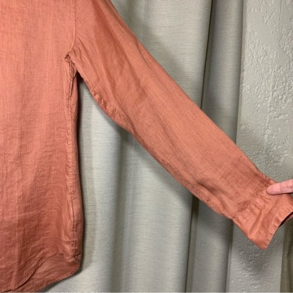 Uniqulo Rust Brown 100% Linen Button Up Shirt Women Sz S Boyfrien - Picture 3 of 10